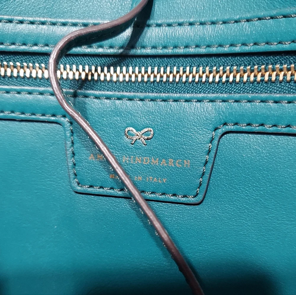 Anya Hindmarch Teal Smile Perforated Leather Tote